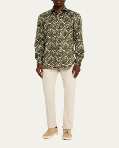 Kiton Men's Cotton Wave-Print Sport Shirt | Thumbnail 2 Kiton Men's Cotton Wave-Print Sport Shirt | Thumbnail 2