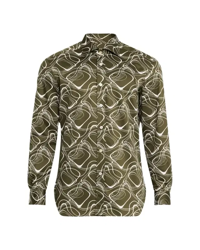 Men's Cotton Wave-Print Sport Shirt