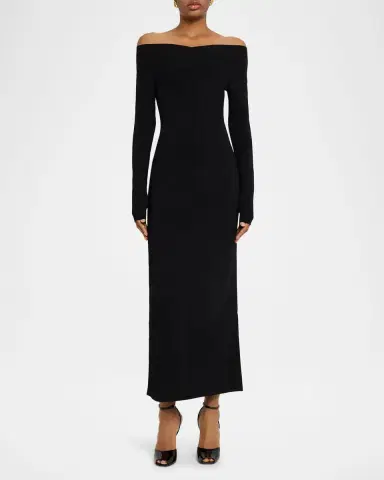 Stella McCartney Compact Knit Off-Shoulder Maxi Dress | Thumbnail 6
