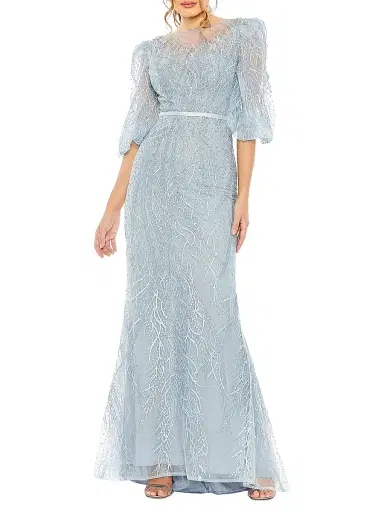Mac Duggal Women's Evening Tulle Puff-Sleeve Gown - Ice Blue | Thumbnail 1 Mac Duggal Women's Evening Tulle Puff-Sleeve Gown - Ice Blue | Thumbnail 1
