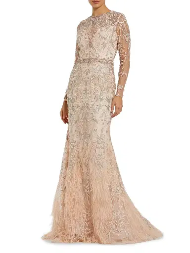 Mac Duggal Women's Evening Embroidered Illusion Gown - Blush - Size 16 | Thumbnail 1