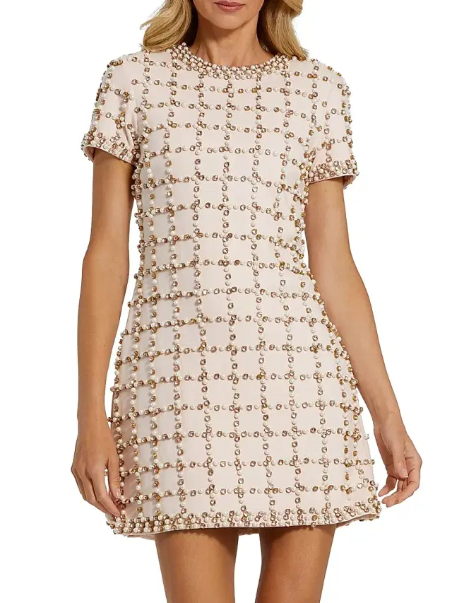 Women's Cocktail Beaded Sheath Minidress - Blush