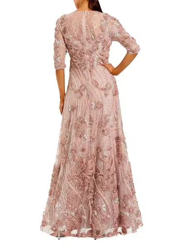 Mac Duggal Women's Petite Floral Embroidered A-Line Gown - Mocha - Size Petite 14 | Thumbnail 2