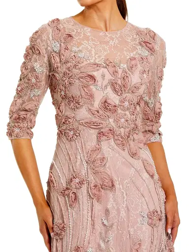 Mac Duggal Women's Petite Floral Embroidered A-Line Gown - Mocha - Size Petite 14 | Thumbnail 3