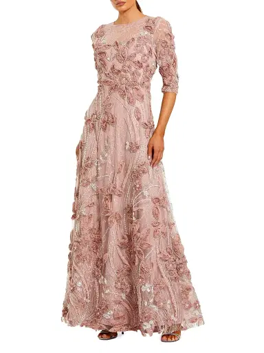 Mac Duggal Women's Petite Floral Embroidered A-Line Gown - Mocha - Size Petite 14 | Thumbnail 1