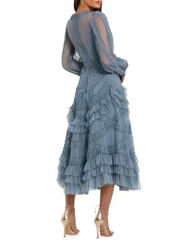 Mac Duggal Women's Mesh Micro Ruffle Midi-Dress | Thumbnail 2