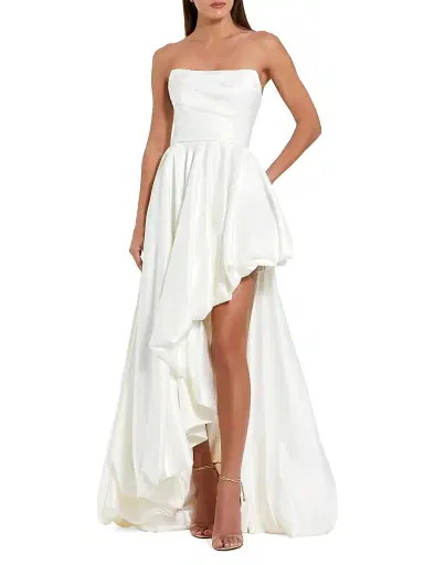 Mac Duggal Women's Petite High-Low Bubble Hem Satin Gown | Thumbnail 1
