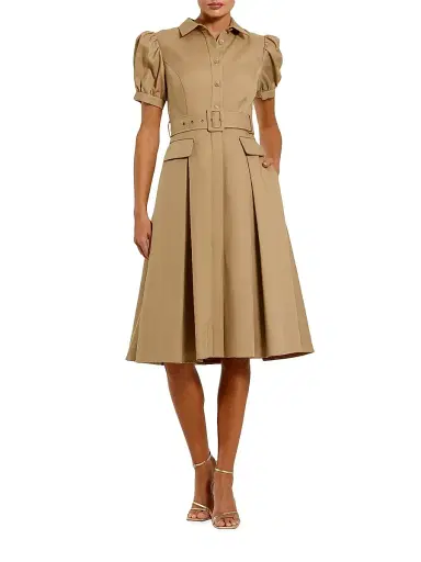Mac Duggal Women's Cocktail Twill Belted Midi-Dress | Thumbnail 1 Mac Duggal Women's Cocktail Twill Belted Midi-Dress | Thumbnail 1