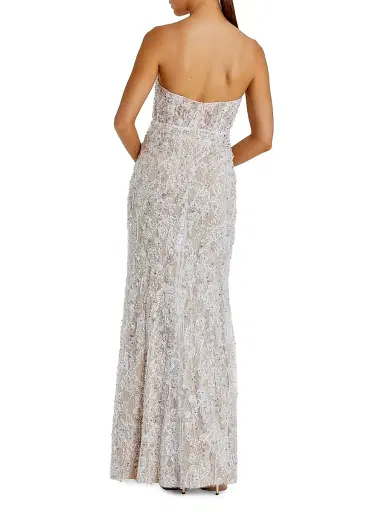 Mac Duggal Women's Embellished Floral Lace Strapless Bustier Gown | Thumbnail 2 Mac Duggal Women's Embellished Floral Lace Strapless Bustier Gown | Thumbnail 2