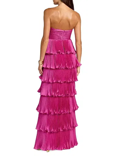 Mac Duggal Women's Petite Tiered Pleated Charmeuse Strapless Ruffle Gown - Fuchsia - Size Petite 12 | Thumbnail 2 Mac Duggal Women's Petite Tiered Pleated Charmeuse Strapless Ruffle Gown - Fuchsia - Size Petite 12 | Thumbnail 2