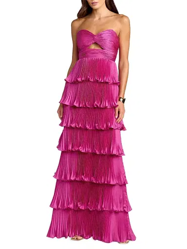 Mac Duggal Women's Petite Tiered Pleated Charmeuse Strapless Ruffle Gown - Fuchsia - Size Petite 12 | Thumbnail 1 Mac Duggal Women's Petite Tiered Pleated Charmeuse Strapless Ruffle Gown - Fuchsia - Size Petite 12 | Thumbnail 1
