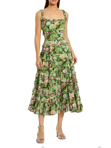 Mac Duggal Women's Cocktail Floral Fit & Flare Midi-Dress - Green Multi - Size 14 | Thumbnail 1