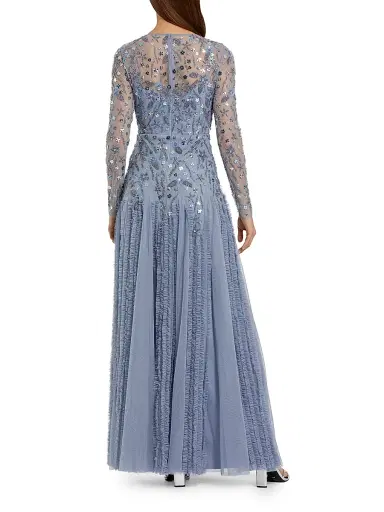 Mac Duggal Women's Evening Beaded Mesh Gown - Slate Blue - Size 18 | Thumbnail 2