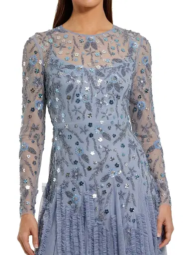 Mac Duggal Women's Evening Beaded Mesh Gown - Slate Blue - Size 18 | Thumbnail 3