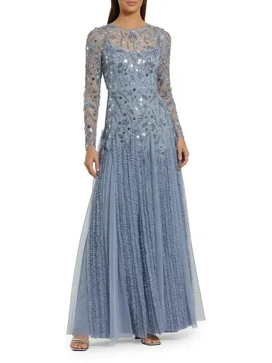 Mac Duggal Women's Evening Beaded Mesh Gown - Slate Blue - Size 18 | Thumbnail 1
