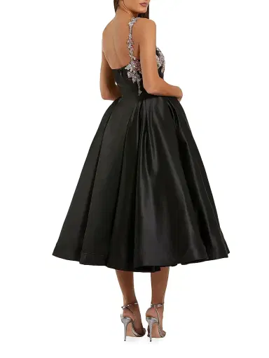 Mac Duggal Women's Cocktail Satin Fit & Flare Midi-Dress - Black Multi - Size 10 | Thumbnail 2 Mac Duggal Women's Cocktail Satin Fit & Flare Midi-Dress - Black Multi - Size 10 | Thumbnail 2