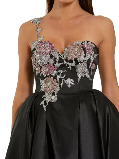 Mac Duggal Women's Cocktail Satin Fit & Flare Midi-Dress - Black Multi - Size 10 | Thumbnail 3 Mac Duggal Women's Cocktail Satin Fit & Flare Midi-Dress - Black Multi - Size 10 | Thumbnail 3