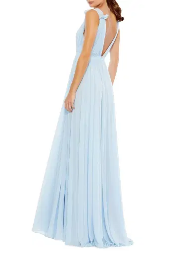 Mac Duggal Women's Petite Ieena 1 Pleated Chiffon Column Gown - Powder Blue - Size Petite 12 | Thumbnail 2 Mac Duggal Women's Petite Ieena 1 Pleated Chiffon Column Gown - Powder Blue - Size Petite 12 | Thumbnail 2
