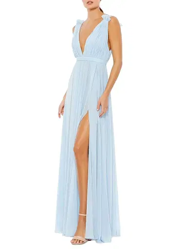 Mac Duggal Women's Petite Ieena 1 Pleated Chiffon Column Gown - Powder Blue - Size Petite 12 | Thumbnail 1 Mac Duggal Women's Petite Ieena 1 Pleated Chiffon Column Gown - Powder Blue - Size Petite 12 | Thumbnail 1