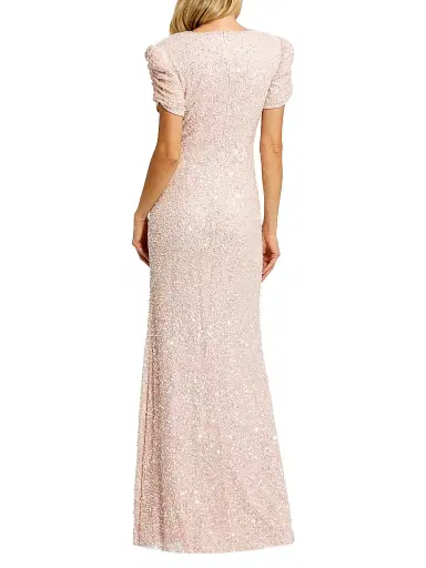 Mac Duggal Women's Petite Beaded Mesh Column Short-Sleeve Gown | Thumbnail 2 Mac Duggal Women's Petite Beaded Mesh Column Short-Sleeve Gown | Thumbnail 2