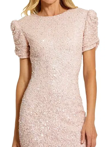 Mac Duggal Women's Petite Beaded Mesh Column Short-Sleeve Gown | Thumbnail 3 Mac Duggal Women's Petite Beaded Mesh Column Short-Sleeve Gown | Thumbnail 3