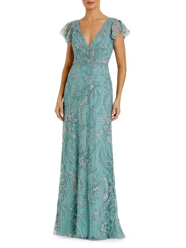 Mac Duggal Women's Petite Evening Floral Embroidered A-Line Gown - Seafoam - Size Petite 14 | Thumbnail 1