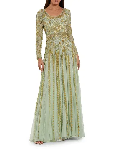 Mac Duggal Women's Evening Beaded Mesh Gown - Light Sage - Size 18 | Thumbnail 1 Mac Duggal Women's Evening Beaded Mesh Gown - Light Sage - Size 18 | Thumbnail 1