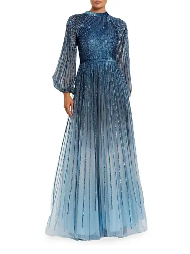Mac Duggal Women's Evening Ombré Mesh A-Line Gown - Slate Blue - Size 24 | Thumbnail 1