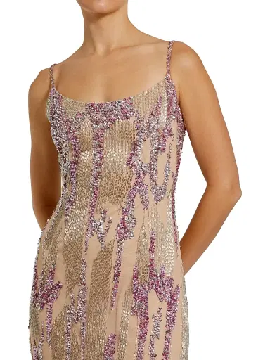 Mac Duggal Women's Evening Sequined Mesh Gown - Beige - Size 14 | Thumbnail 3