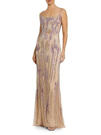 Mac Duggal Women's Evening Sequined Mesh Gown - Beige - Size 14 | Thumbnail 1