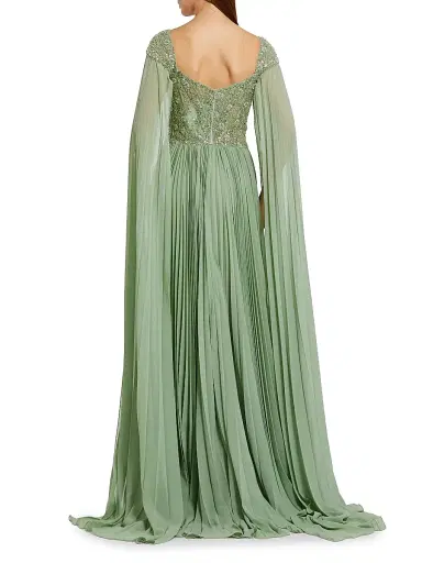 Mac Duggal Women's Evening Pleated Cape Gown - Sage - Size 16 | Thumbnail 2 Mac Duggal Women's Evening Pleated Cape Gown - Sage - Size 16 | Thumbnail 2