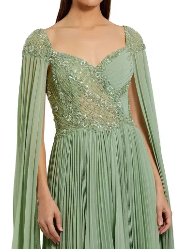 Mac Duggal Women's Evening Pleated Cape Gown - Sage - Size 16 | Thumbnail 3 Mac Duggal Women's Evening Pleated Cape Gown - Sage - Size 16 | Thumbnail 3