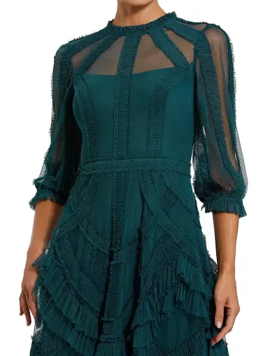 Mac Duggal Women's Evening Mesh Ruffle-Trim Gown - Teal - Size 24 | Thumbnail 3 Mac Duggal Women's Evening Mesh Ruffle-Trim Gown - Teal - Size 24 | Thumbnail 3