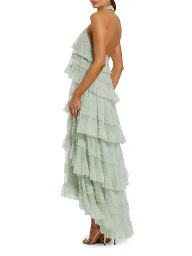 Mac Duggal Women's Cocktail Mesh Ruffle Halter Maxi Dress - Seamist - Size XL | Thumbnail 2 Mac Duggal Women's Cocktail Mesh Ruffle Halter Maxi Dress - Seamist - Size XL | Thumbnail 2