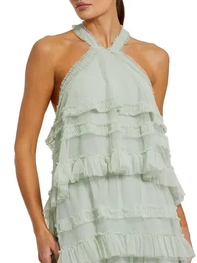 Mac Duggal Women's Cocktail Mesh Ruffle Halter Maxi Dress - Seamist - Size XL | Thumbnail 3 Mac Duggal Women's Cocktail Mesh Ruffle Halter Maxi Dress - Seamist - Size XL | Thumbnail 3