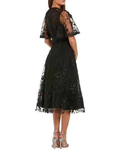 Mac Duggal Women's Cocktail Embroidered Mesh Midi-Dress - Black - Size 24 | Thumbnail 2