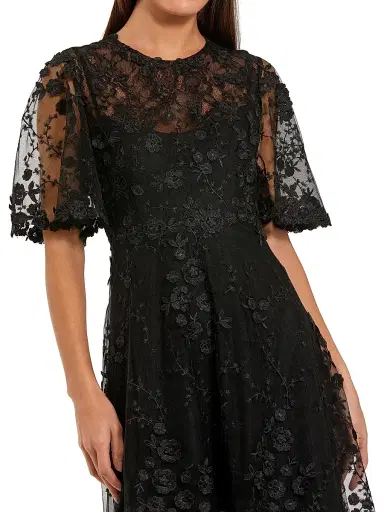 Mac Duggal Women's Cocktail Embroidered Mesh Midi-Dress - Black - Size 24 | Thumbnail 3