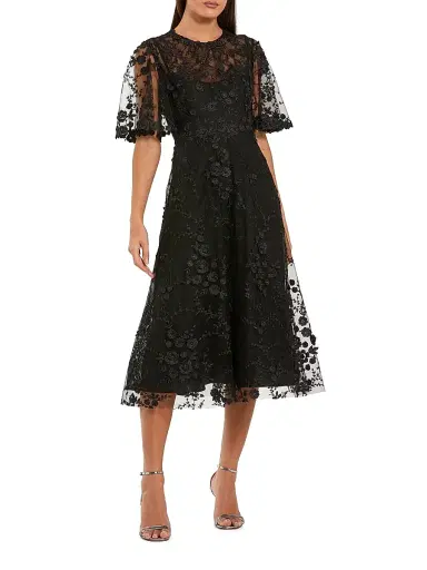 Mac Duggal Women's Cocktail Embroidered Mesh Midi-Dress - Black - Size 24 | Thumbnail 1