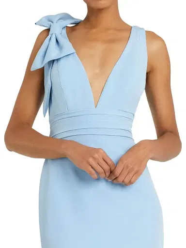 Mac Duggal Women's Petite Bow-Detailed Crepe Mermaid Gown - Powder Blue - Size Petite 14 | Thumbnail 3 Mac Duggal Women's Petite Bow-Detailed Crepe Mermaid Gown - Powder Blue - Size Petite 14 | Thumbnail 3