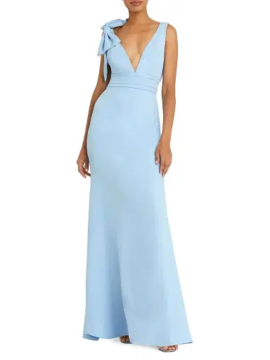 Mac Duggal Women's Petite Bow-Detailed Crepe Mermaid Gown - Powder Blue - Size Petite 14 | Thumbnail 1 Mac Duggal Women's Petite Bow-Detailed Crepe Mermaid Gown - Powder Blue - Size Petite 14 | Thumbnail 1