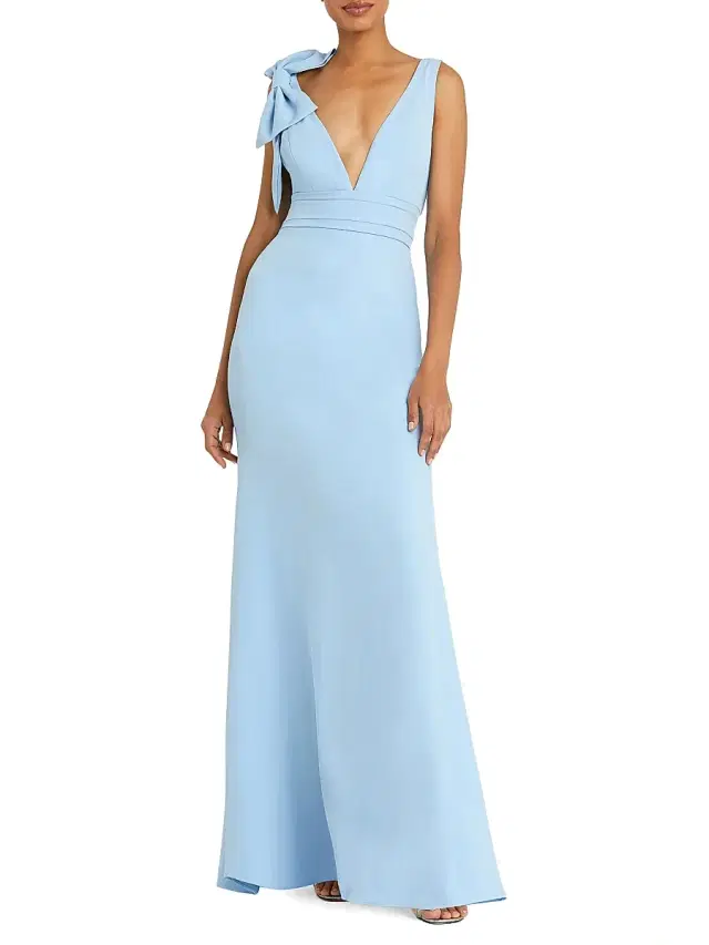 Mac Duggal Women's Petite Bow-Detailed Crepe Mermaid Gown - Powder Blue Petite 14