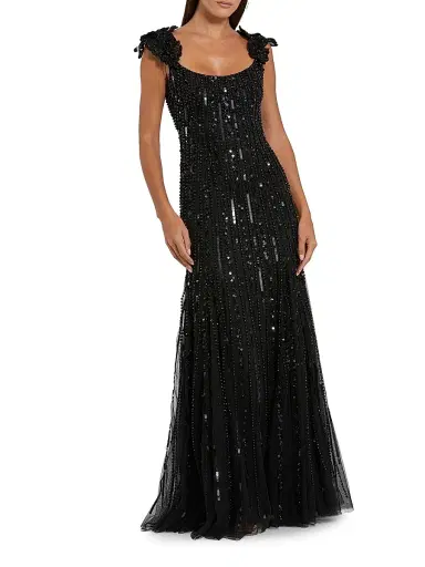 Mac Duggal Women's Evening Beaded Floral Mesh Gown - Black - Size 14 | Thumbnail 1 Mac Duggal Women's Evening Beaded Floral Mesh Gown - Black - Size 14 | Thumbnail 1