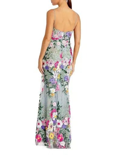 Mac Duggal Women's Petite Floral Embroidered Column Gown - Sage Multi - Size Petite 12 | Thumbnail 2