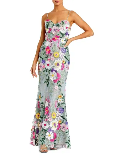 Mac Duggal Women's Petite Floral Embroidered Column Gown - Sage Multi - Size Petite 12 | Thumbnail 1