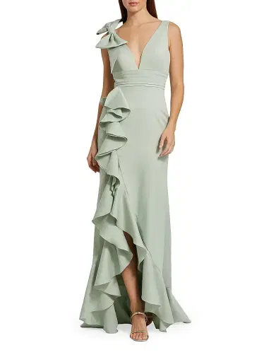 Mac Duggal Women's Ieena Crepe V-Neck Ruffle Gown | Thumbnail 1 Mac Duggal Women's Ieena Crepe V-Neck Ruffle Gown | Thumbnail 1