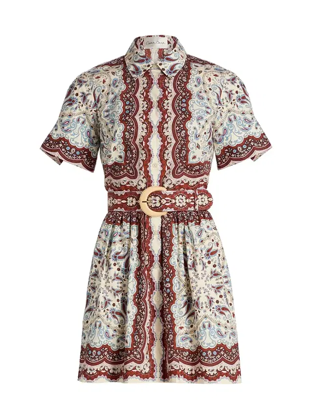 Women's Malena Paisley Belted Mini Shirtdress - Paisley Scarf