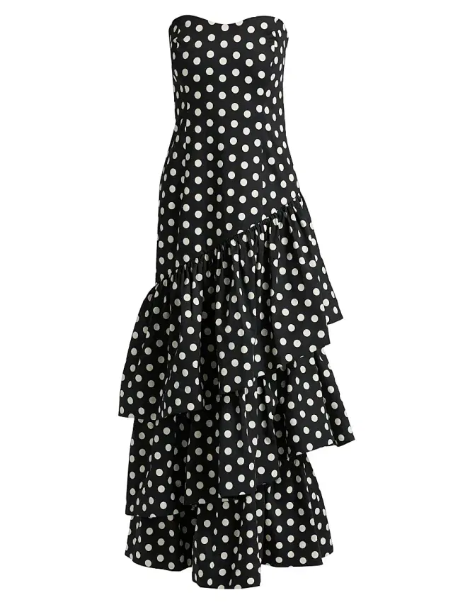Cara Cara Women's Sonoma Strapless Polka Dot Ruffle Maxi Dress - Joelle Dot Black