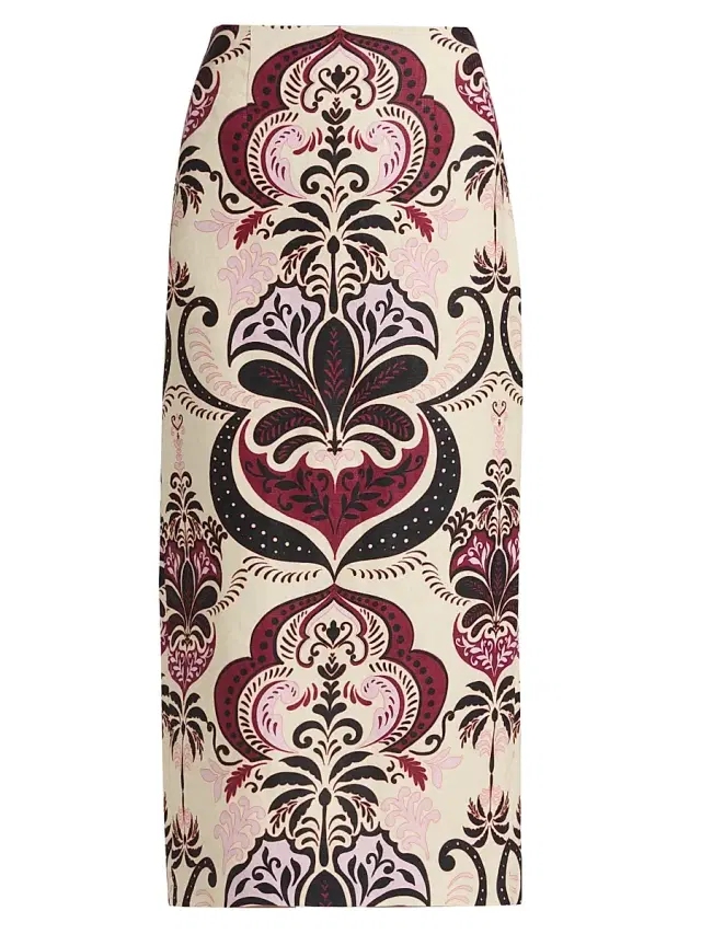 Women's Sienna Printed Linen Pencil Skirt - Palm Pavillion
