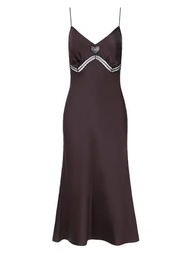 Staud Women's Terra Heart Silk Slip Dress - Brown - Size XL | Thumbnail 1 Staud Women's Terra Heart Silk Slip Dress - Brown - Size XL | Thumbnail 1