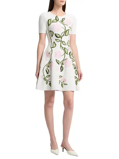 Oscar de la Renta Women's Porcelain Flowers Jacquard Minidress | Thumbnail 2 Oscar de la Renta Women's Porcelain Flowers Jacquard Minidress | Thumbnail 2